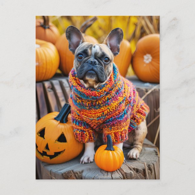 Cartes Pour Fêtes Annuelles French Bulldog in Knitted Dog Attire (Devant)