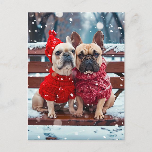 Cartes Pour Fêtes Annuelles French Bulldog in Knitted Dog Attire (Devant)