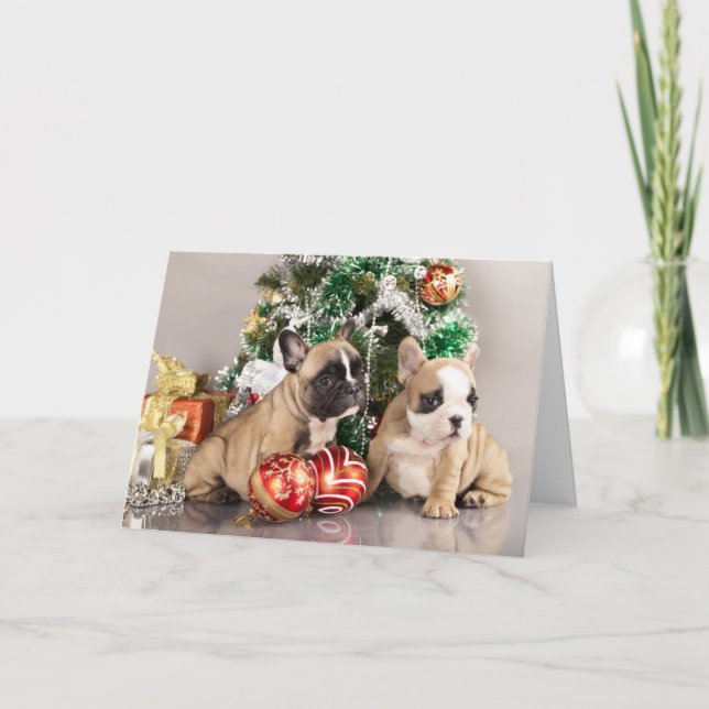 Cartes Pour Fêtes Annuelles French bulldog puppy and Christmas gifts (Devant)