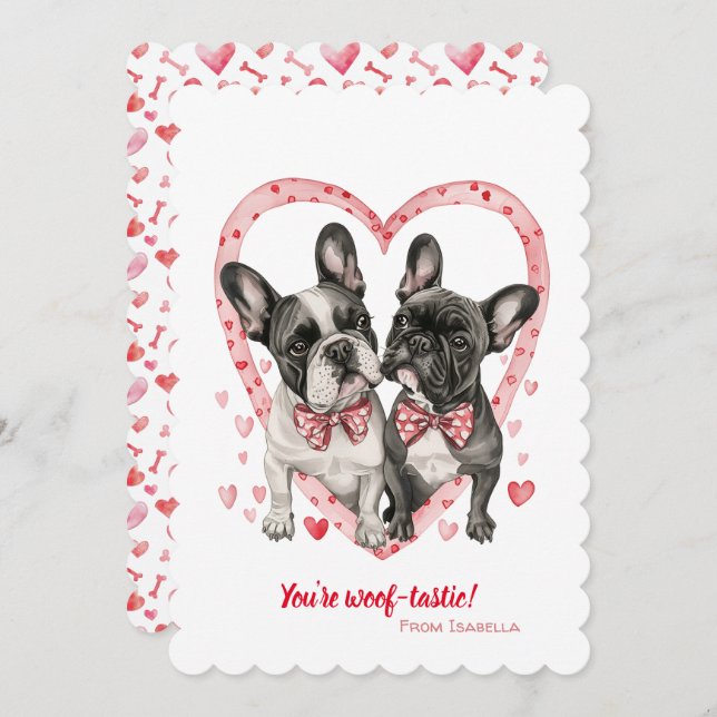 Cartes Pour Fêtes Annuelles French Bulldog Valentines Day Woof-tastic Fun (Devant / Derrière)