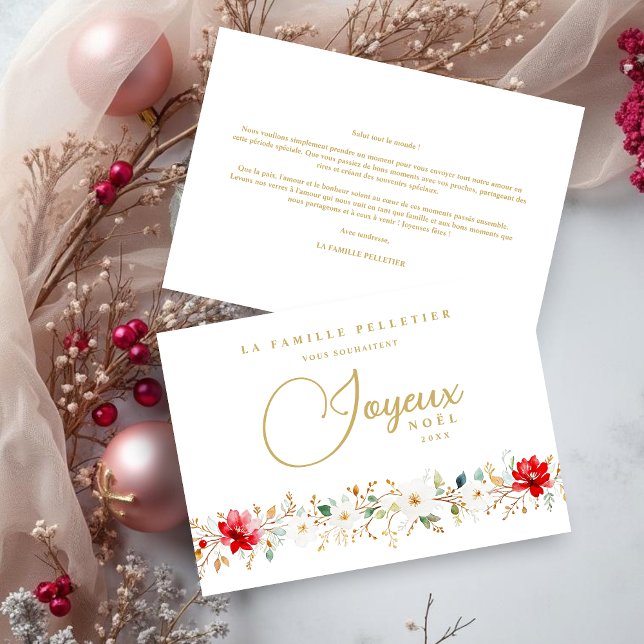 Cartes Pour Fêtes Annuelles French Exquisite Xmas Floral Border Joyeux Nöel (French Exquisite Christmas Floral Border Joyeux Nöel Holiday Cards. )