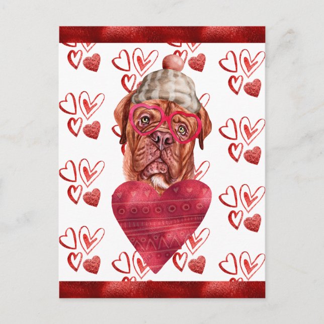 Cartes Pour Fêtes Annuelles French Mastiff Coeurs Amoureux des chiens Valentin (Devant)