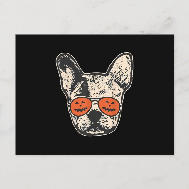 Cartes Pour Fêtes Annuelles Frenchie En Lunettes de soleil Citrouille Hallowee (Devant)