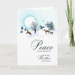 Cartes Pour Fêtes Annuelles Frère et partenaire, scène de Noël avec rennes
