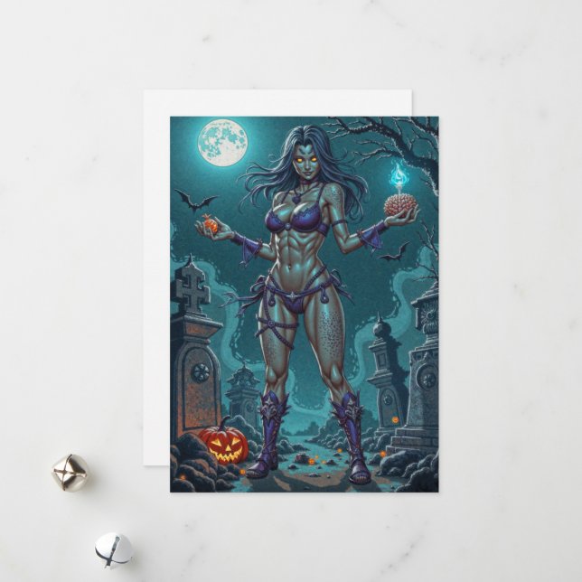 Cartes Pour Fêtes Annuelles Friandise d'Halloween ou Petite amie zombie avec d (Devant/Arrière en situation)