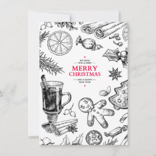 Cartes Pour Fêtes Annuelles Friandises de Noël dessin vintage. Vacances de Noë