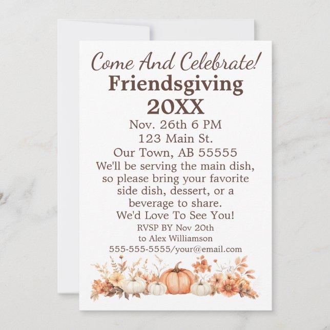 Cartes Pour Fêtes Annuelles Friendsgiving Automne Automne Thanksgiving Invitat (Devant)