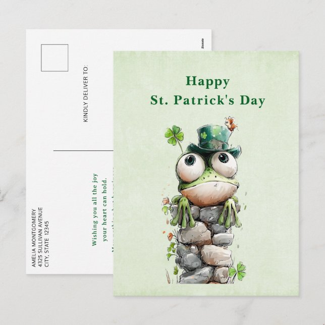 Cartes Pour Fêtes Annuelles Frog with Green Hat Cute St. Patrick's Day (Devant / Derrière)