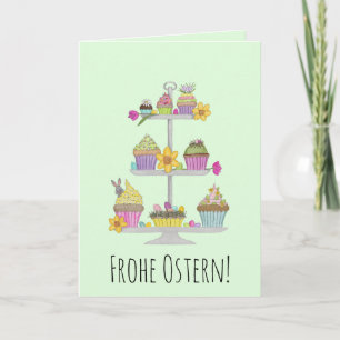 Cartes Pour Fêtes Annuelles Frohe Ostern Allemand Pâques aquarelle Cupcakes