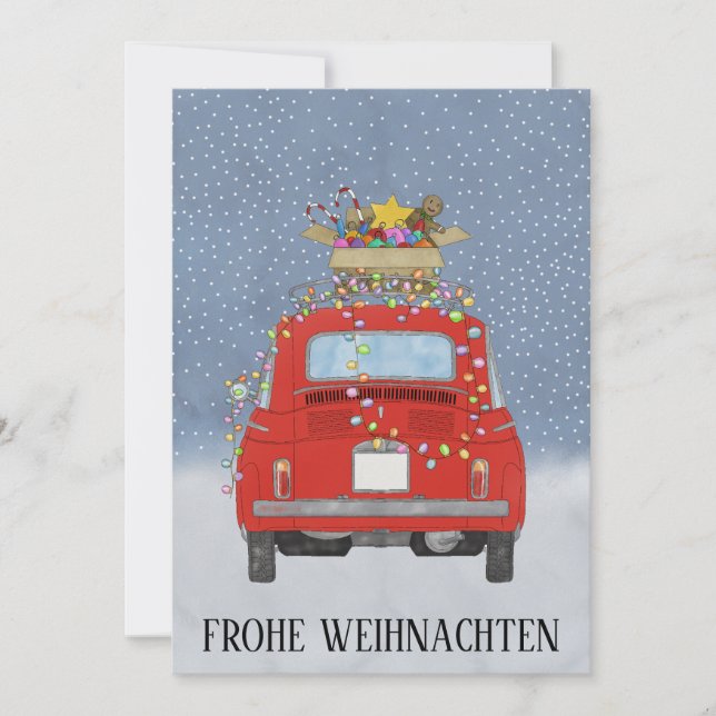 Cartes Pour Fêtes Annuelles Frohe Weihnachten Allemand Christmas Red Fiat 500 (Devant)