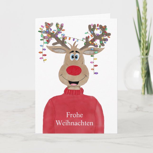 Cartes Pour Fêtes Annuelles Frohe Weihnachten Allemand Reindeer (Devant)