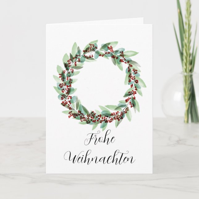 Cartes Pour Fêtes Annuelles Frohe Weihnachten, couronne allemande de Noël (Devant)