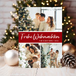 Cartes Pour Fêtes Annuelles Frohe Weihnachten Photo Collage<br><div class="desc">Cette fabuleuse carte de vacances 3 photos avec "Frohe Weihnachten!" dans une police de caractères de script moderne et votre nom de famille et année dans une police de caractères casquettes traditionnelle propre et nette, en blanc sur rouge avec un dos assorti, est parfaite pour envoyer à votre famille et...</div>