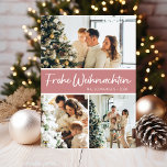 Cartes Pour Fêtes Annuelles Frohe Weihnachten Photo Collage<br><div class="desc">Cette fabuleuse carte de vacances 3 photos avec "Frohe Weihnachten!" dans une police de script moderne et votre nom de famille et année dans une police de casquette traditionnelle propre et nette, en blanc sur rose poussiéreux avec un dos assorti est parfait pour envoyer à votre famille et vos amis....</div>