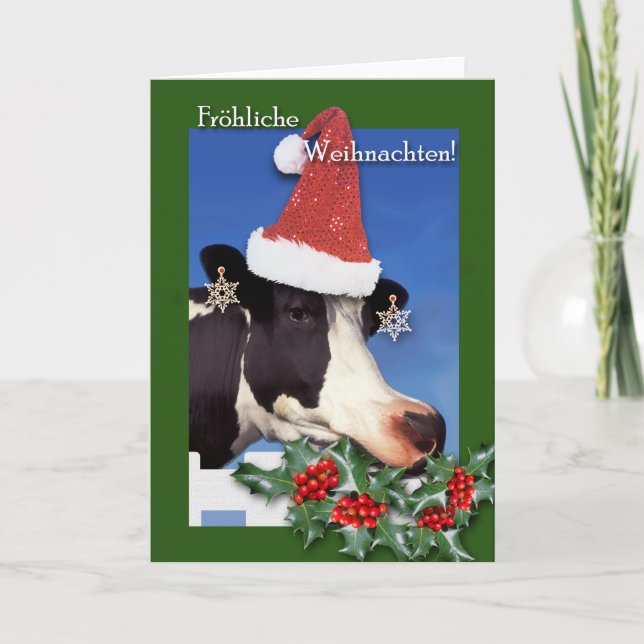 Cartes Pour Fêtes Annuelles Frohliche Weihnachten, Noël allemand, Vache (Devant)