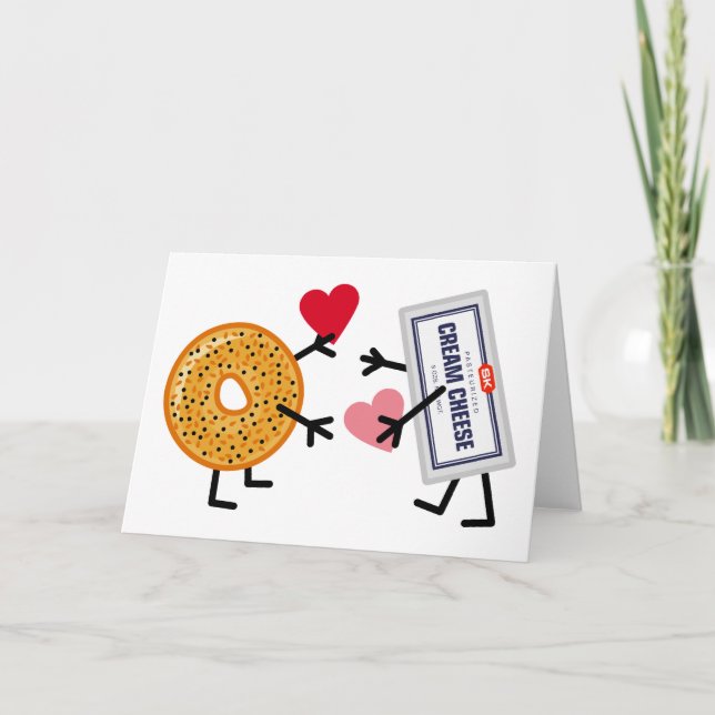 Cartes Pour Fêtes Annuelles Fromage de bagel et fondu - coeurs mignons d'amour (Devant)