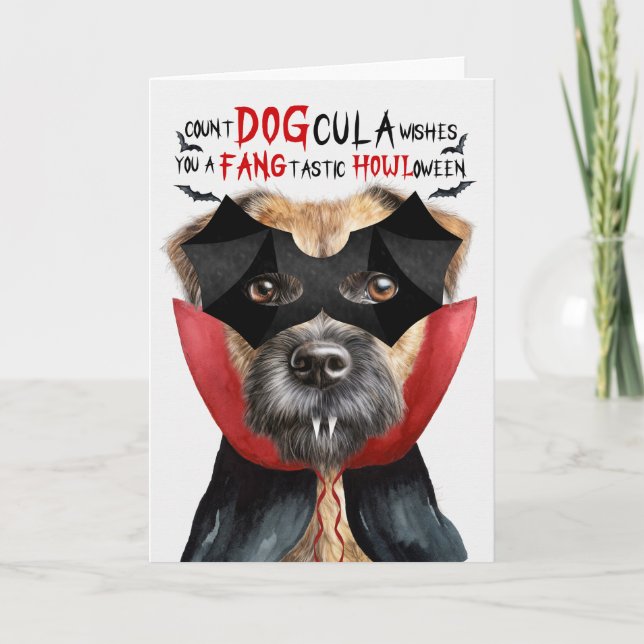 Cartes Pour Fêtes Annuelles Frontière Chien Terrier Drôle nombre DOGcula Hallo (Devant)