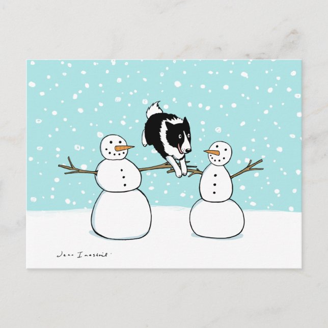 Cartes Pour Fêtes Annuelles Frontière d'hiver amusante Collie | Fêtes de Noël  (Devant)