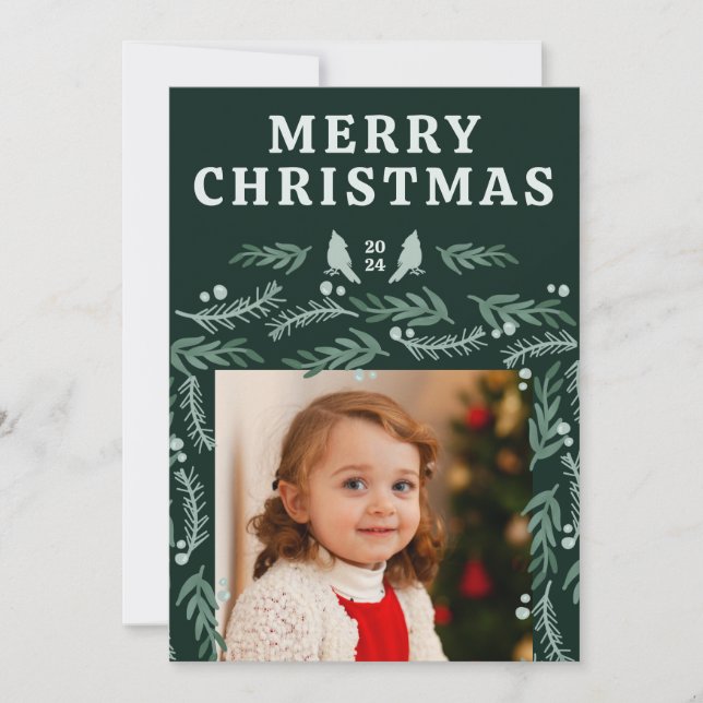 Cartes Pour Fêtes Annuelles Frontière Garland Vert Botanique Deux photos (Devant)