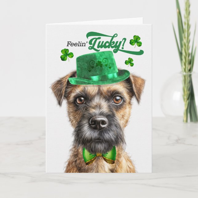 Cartes Pour Fêtes Annuelles Frontière Terrier Chien Lucky St Patrick's Day (Devant)