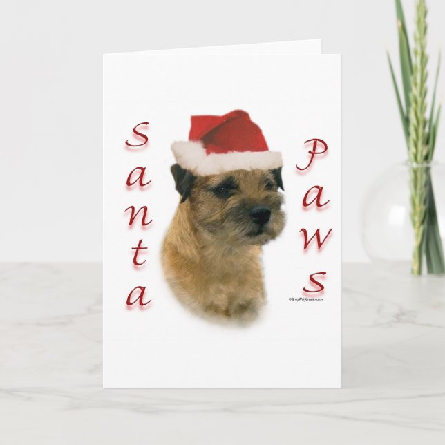 Cartes Pour Fêtes Annuelles Frontière Terrier Père Noël Paws (Devant)