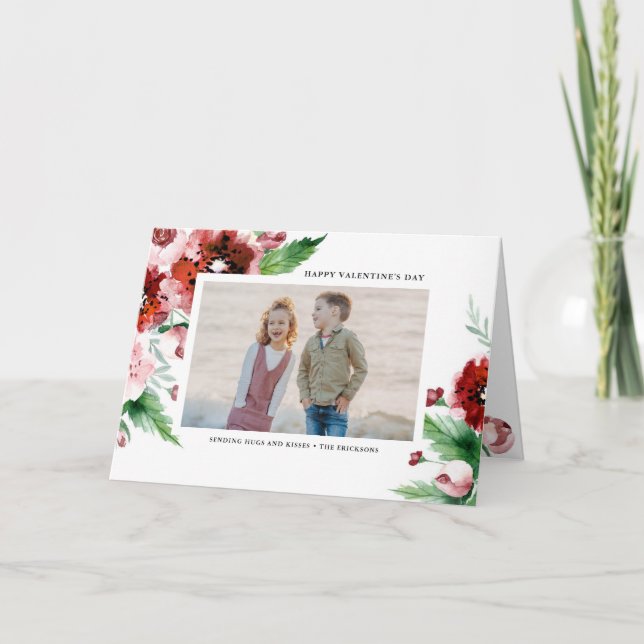 Cartes Pour Fêtes Annuelles Frontières florales rouges Valentines Jour Multi P (Devant)