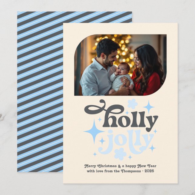 Cartes Pour Fêtes Annuelles Frosted Morning Modern Blue Christmas Photo (Devant / Derrière)
