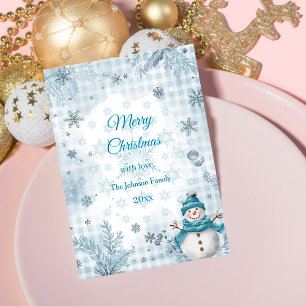 Cartes Pour Fêtes Annuelles Frosty Élégant Bleu et Blanc Noël Frosté