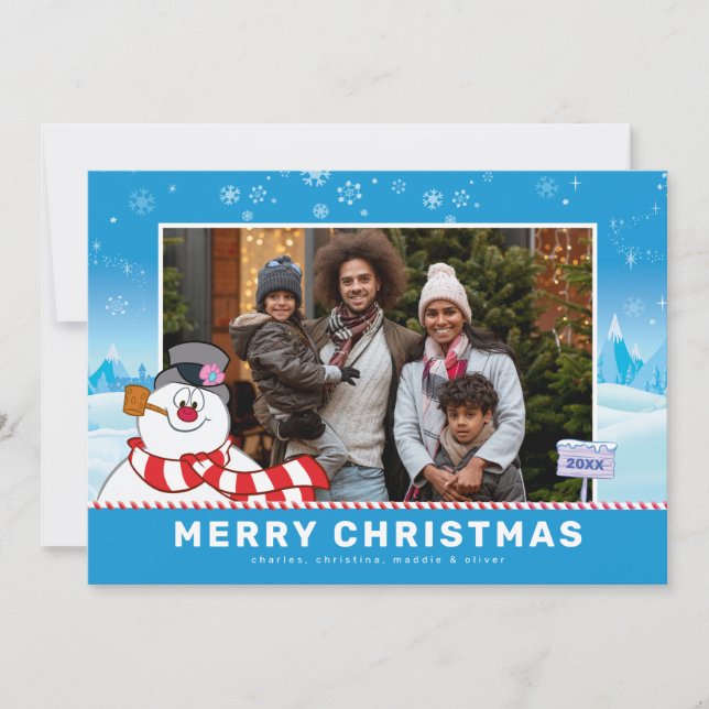 Cartes Pour Fêtes Annuelles Frosty Le Snowman | Joyeuse photo de famille de No (Devant)