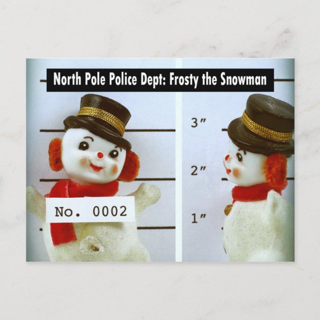 Cartes Pour Fêtes Annuelles Frosty le Snowman's Mug Shot (Devant)