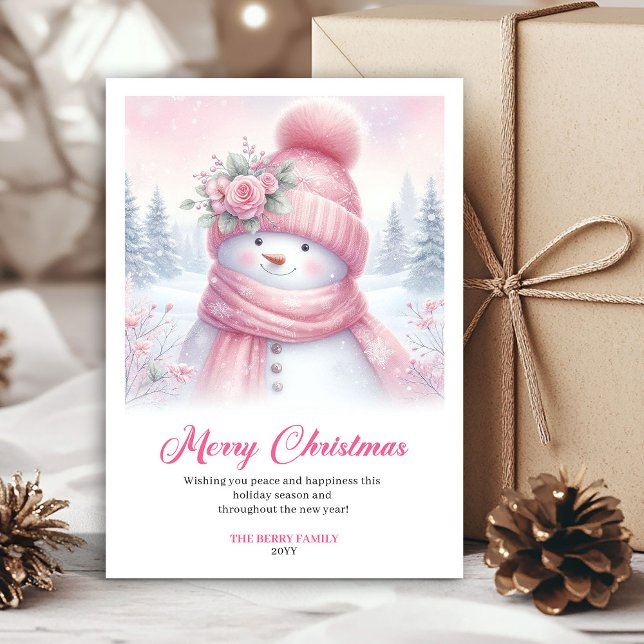 Cartes Pour Fêtes Annuelles Frosty pink snowman kids greeting card editable (Frosty pink snowman kids greeting card editable)