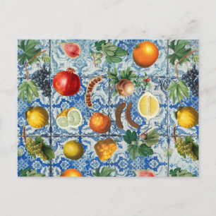 Cartes Pour Fêtes Annuelles Fruit d'été méditerranéen & Mosaïque Bleue Blanc