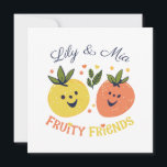 Cartes Pour Fêtes Annuelles Fruit Friends fraise et orange<br><div class="desc">Deux personnages de fruits mignons pour les meilleurs amis. Customisez les noms à l'aide de la fonction "Personnaliser" en quelques secondes.</div>