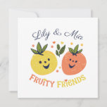 Cartes Pour Fêtes Annuelles Fruit Friends fraise et orange<br><div class="desc">Deux personnages de fruits mignons pour les meilleurs amis. Customisez les noms à l'aide de la fonction "Personnaliser" en quelques secondes.</div>