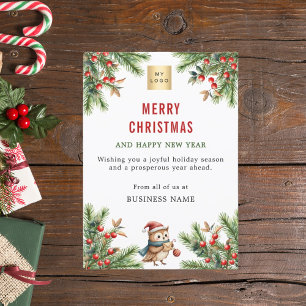 Cartes Pour Fêtes Annuelles Fruits de Noël de la chouette rouge de pin d'affai