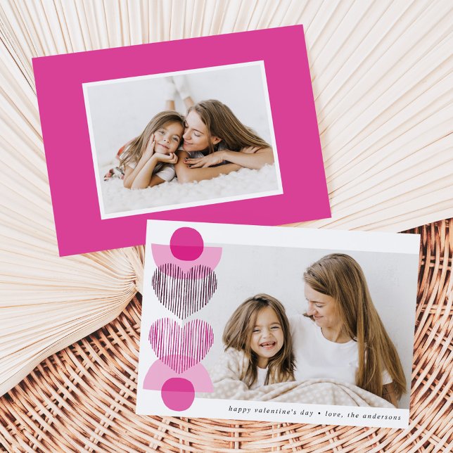 Cartes Pour Fêtes Annuelles Fuchsia Boho Hearts Photo Saint Valentin (Créateur téléchargé)