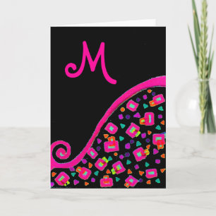 CARTES POUR FÊTES ANNUELLES FUCHSIE ROSE NOIR DÉCO MONOGRAM ABSTRAIT