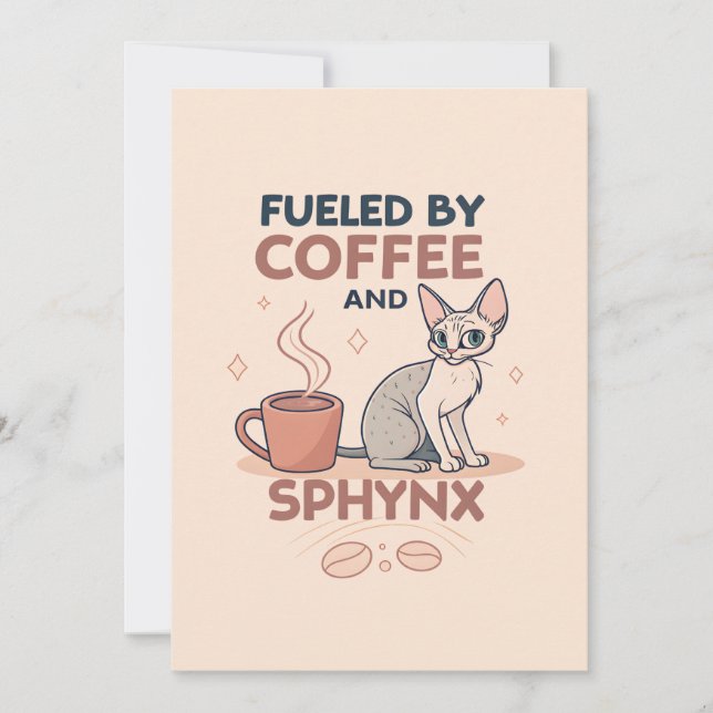Cartes Pour Fêtes Annuelles Fueled by Coffee and Sphynx Cat Art (Devant)