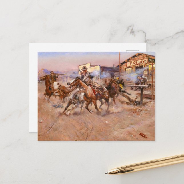 Cartes Pour Fêtes Annuelles Fumée d'un. 45, 1908 par Charles Marion Russell (Devant/Arrière en situation)