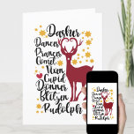 Cartes Pour Fêtes Annuelles Fun Black Script Père Noël Reinder Nom Noël<br><div class="desc">Fun Black Script Père Noël Reindeer Nom Noël Carte de vacances. Combien de rennes Père Noël a-t-il et quels sont leurs noms ? Envoyez des voeux et des salutations chaleureux à vos proches avec cette Carte de Vacances mignonne et amusante. Souhaitez-vous à tous des Vacances Joyeuses et un Nouvel An...</div>
