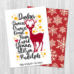 Cartes Pour Fêtes Annuelles Fun Black Script Père Noël Reinder Nom Noël<br><div class="desc">Fun Black Script Père Noël Reindeer Nom Noël Carte de vacances. Combien de rennes Père Noël a-t-il et quels sont leurs noms ? Envoyez des voeux et des salutations chaleureux à vos proches avec cette Carte de Vacances mignonne et amusante. Souhaitez-vous à tous des Vacances Joyeuses et un Nouvel An...</div>