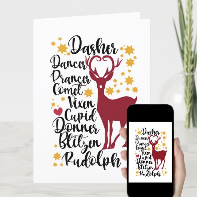 Cartes Pour Fêtes Annuelles Fun Black Script Père Noël Reinder Nom Noël (Créateur téléchargé)