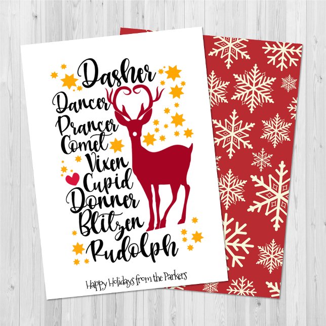 Cartes Pour Fêtes Annuelles Fun Black Script Père Noël Reinder Nom Noël (Créateur téléchargé)