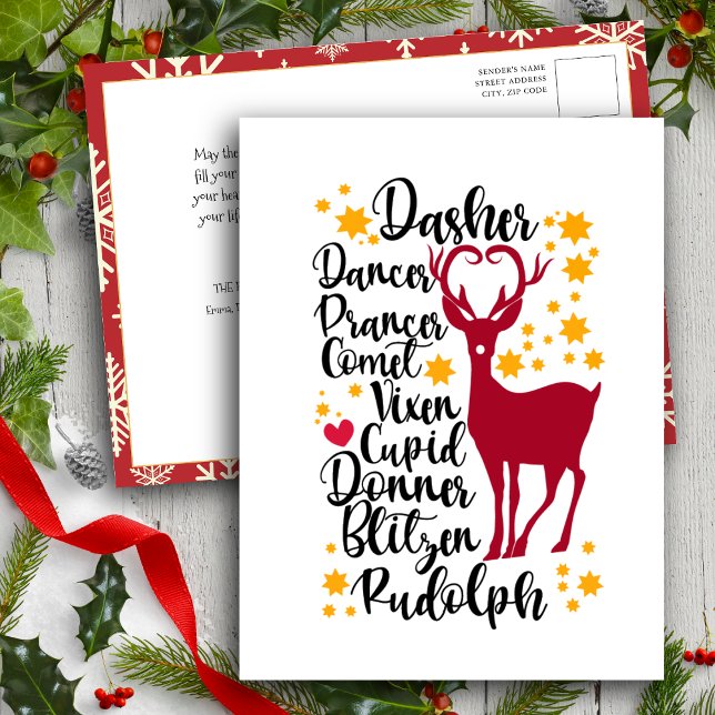 Cartes Pour Fêtes Annuelles Fun Black Script Père Noël Reinder Nom Noël (Créateur téléchargé)