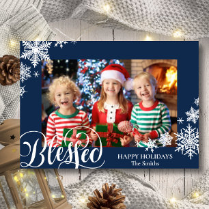 Cartes Pour Fêtes Annuelles Fun Blue Snowflakes Script moderne minimaliste pho