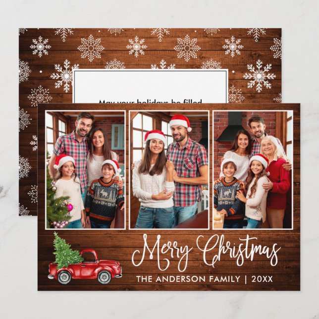 Cartes Pour Fêtes Annuelles Fun Calliage Bois Noël Rouge Camion 3 Photo (Devant / Derrière)