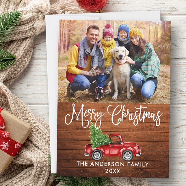 Cartes Pour Fêtes Annuelles Fun Calliage Noël Bois Rouge Camion Photo (Customize to add text to back of card.)