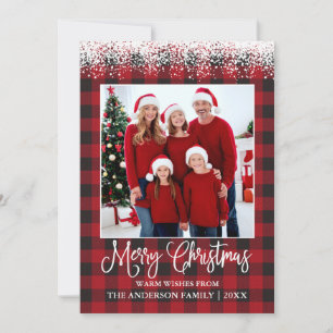 Cartes Pour Fêtes Annuelles Fun Calliage Noël Neige Tachée Photo Plaid