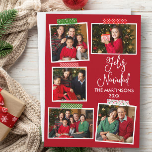 Cartes Pour Fêtes Annuelles Fun Calligraphie Feliz Navidad Craft Bande Rouge