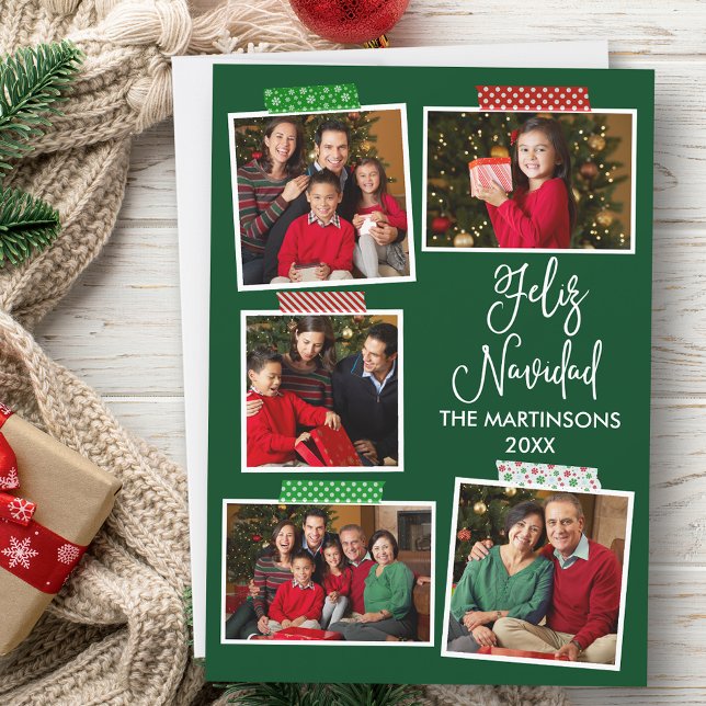 Cartes Pour Fêtes Annuelles Fun Calligraphie Feliz Navidad Craft Tape Vert (Customize to add text to back of card.)